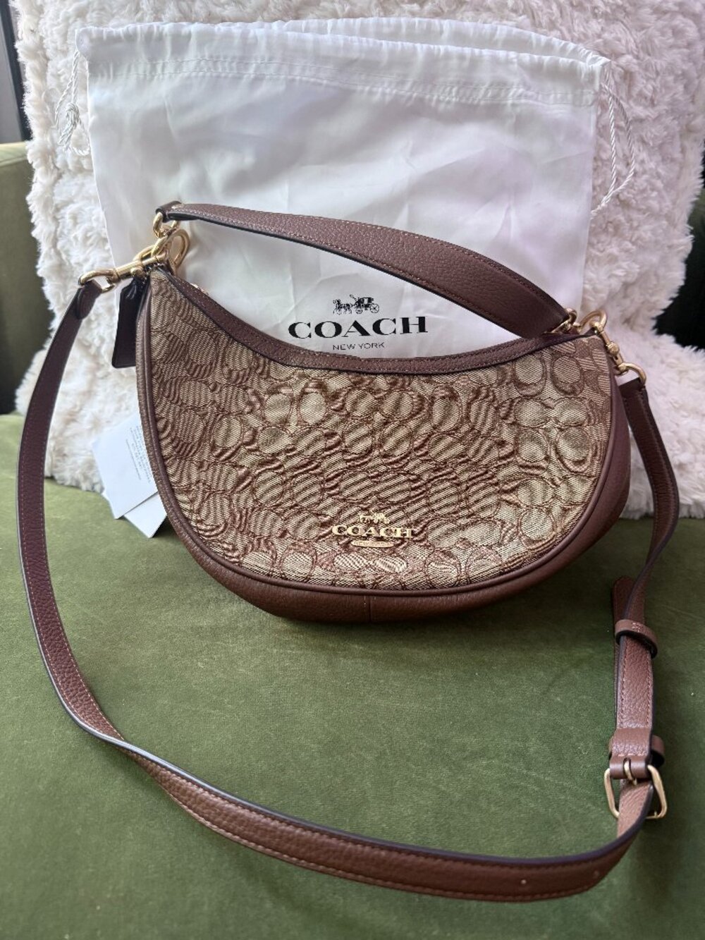COACH Luna Shoulder Bag in Signature Canvas - Gold/Tan/Rust